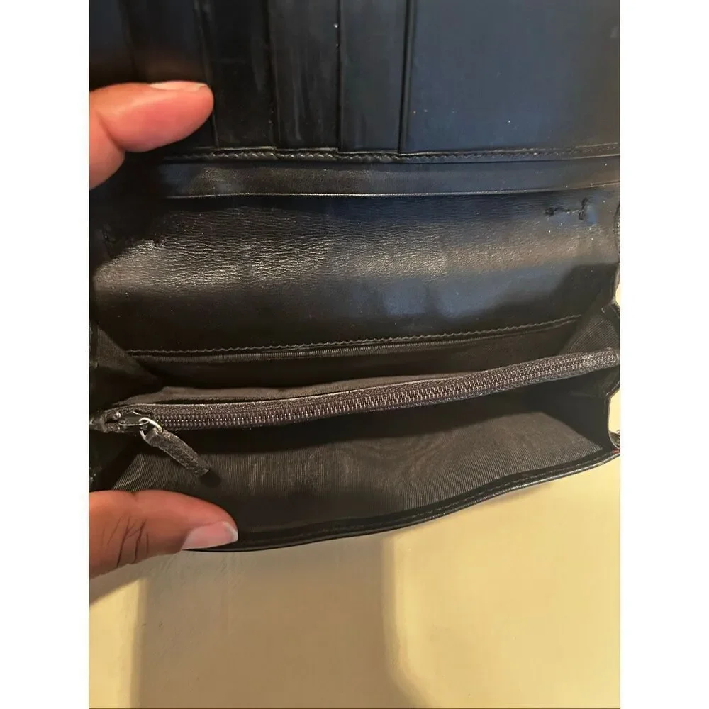 Gucci Bifold Long Wallet Black Leather With Silver Chain Strap Cocktail Party - Picture 10 of 16
